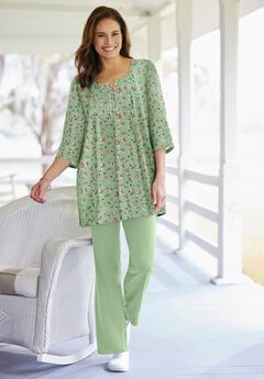7-Day Three-Quarter Sleeve Pintucked Henley Tunic