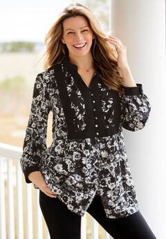 Button-Front Mixed Print Tunic