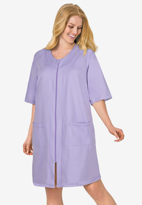 Short French Terry Zip-Front Robe, SOFT IRIS, hi-res image number null