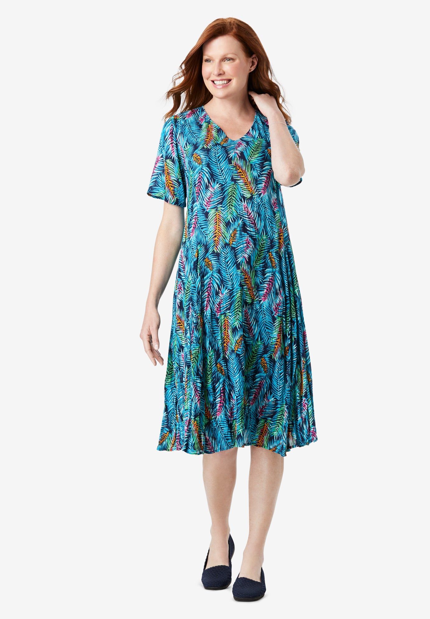 woman within denim dress Woman Within Petite Short-Sleeve Denim Dress