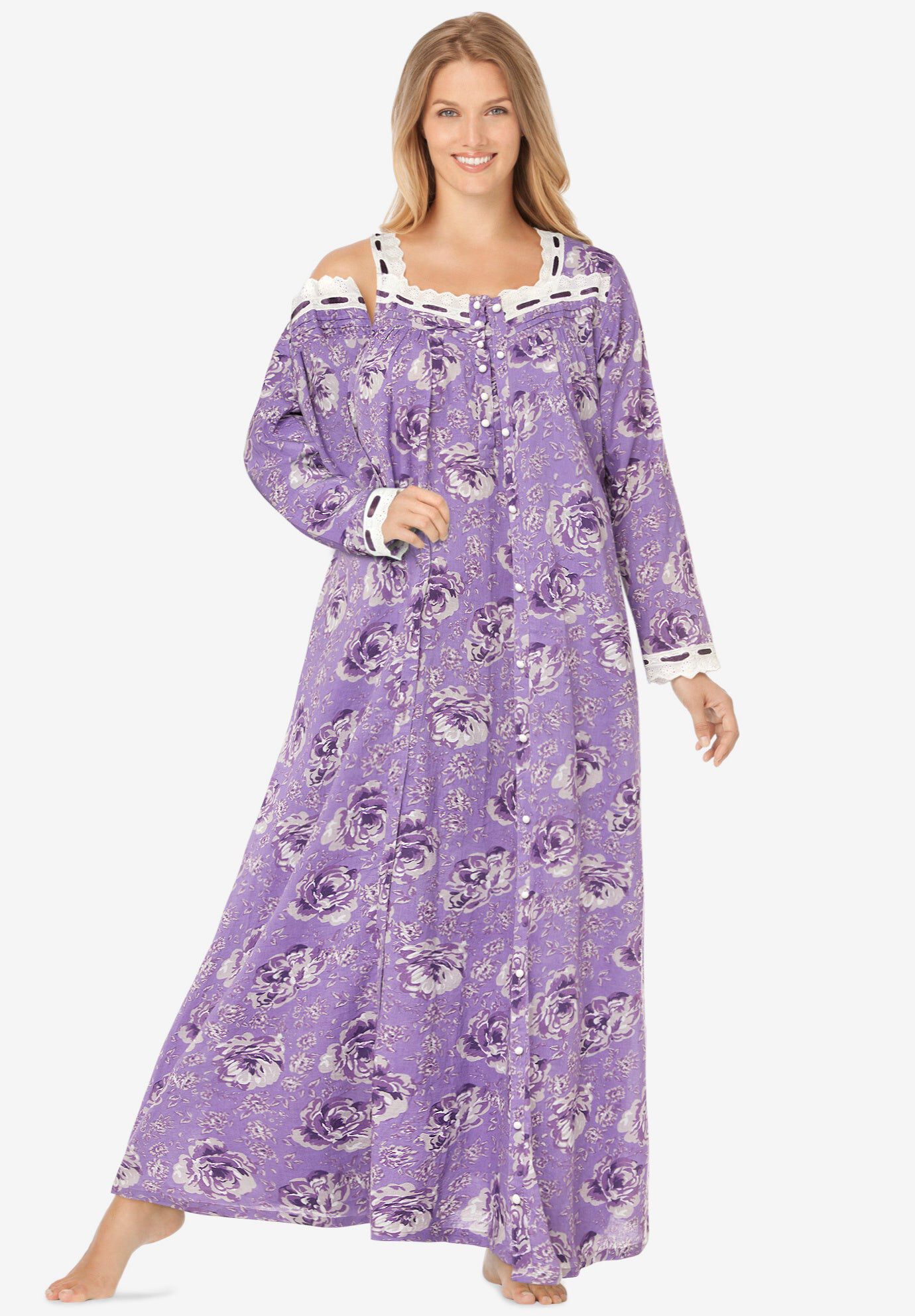 Only Necessities® Fleece Snap-Front Robe | Woman Within