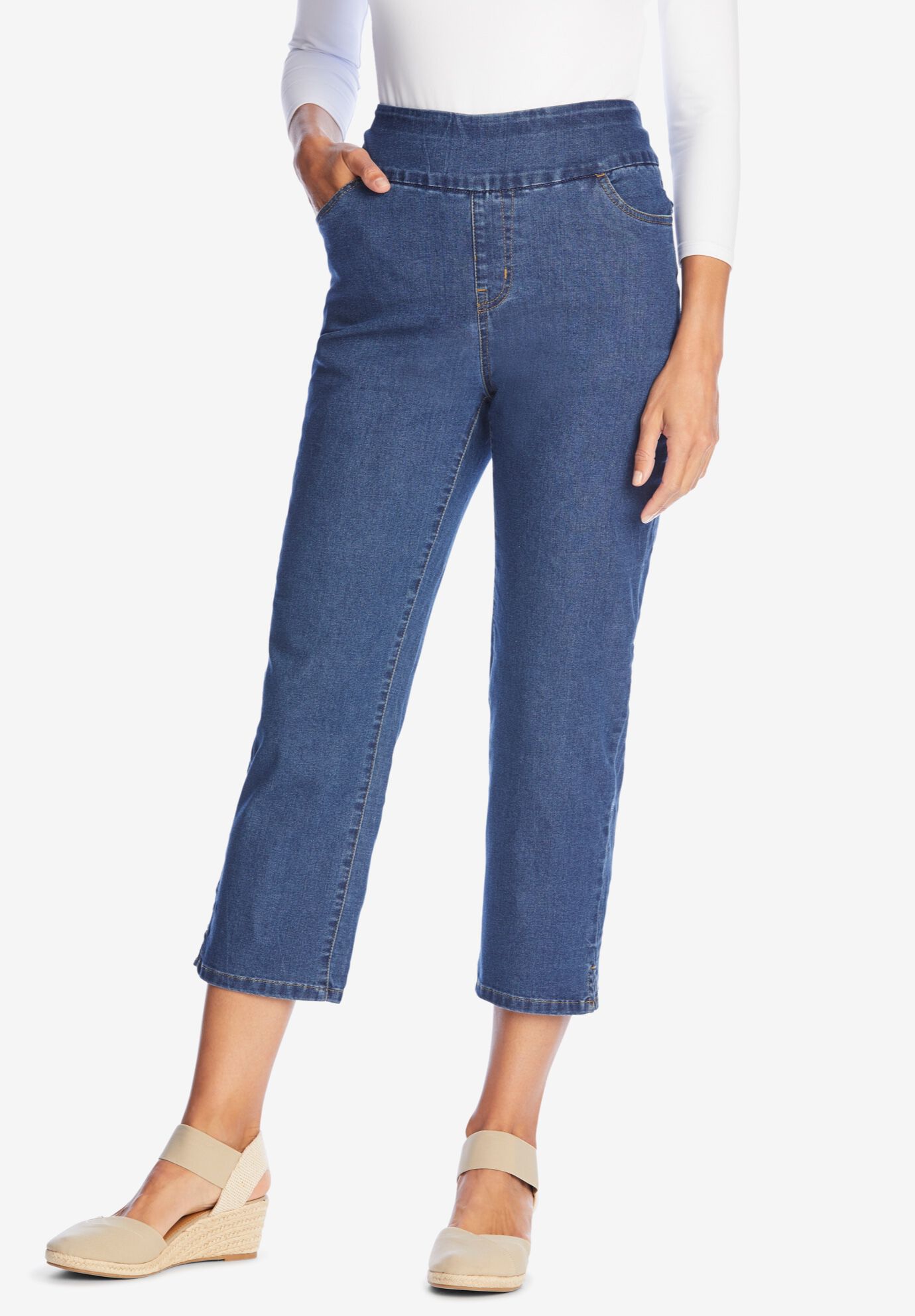 plus size denim capris stretch