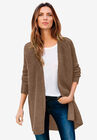Open Front Waffle Cardigan, PECAN BROWN, hi-res image number null