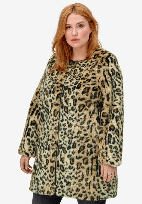Leopard Print Faux Fur Coat | Woman Within