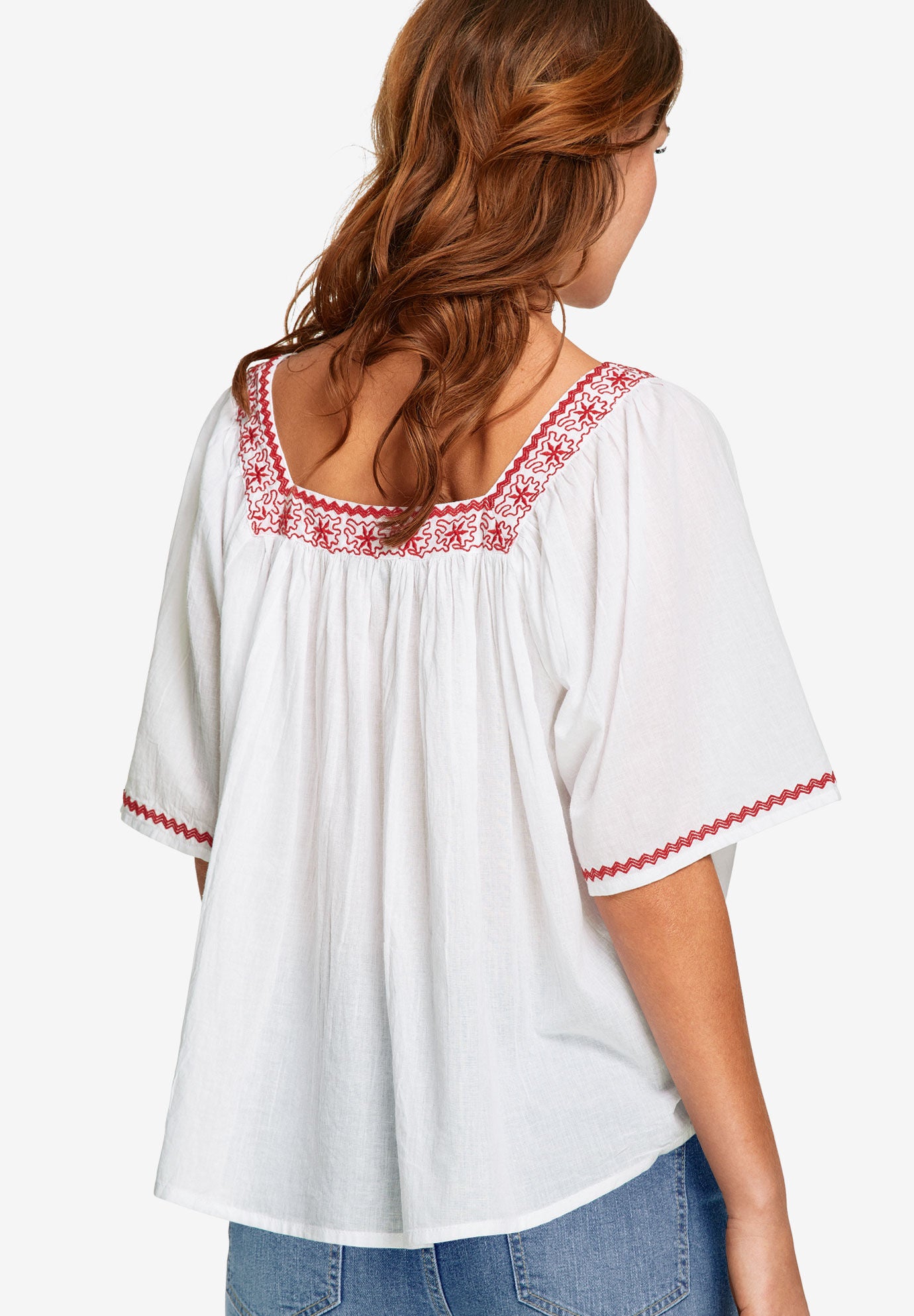 Embroidered Gauze Blouse, WHITE, on-hover image number 1