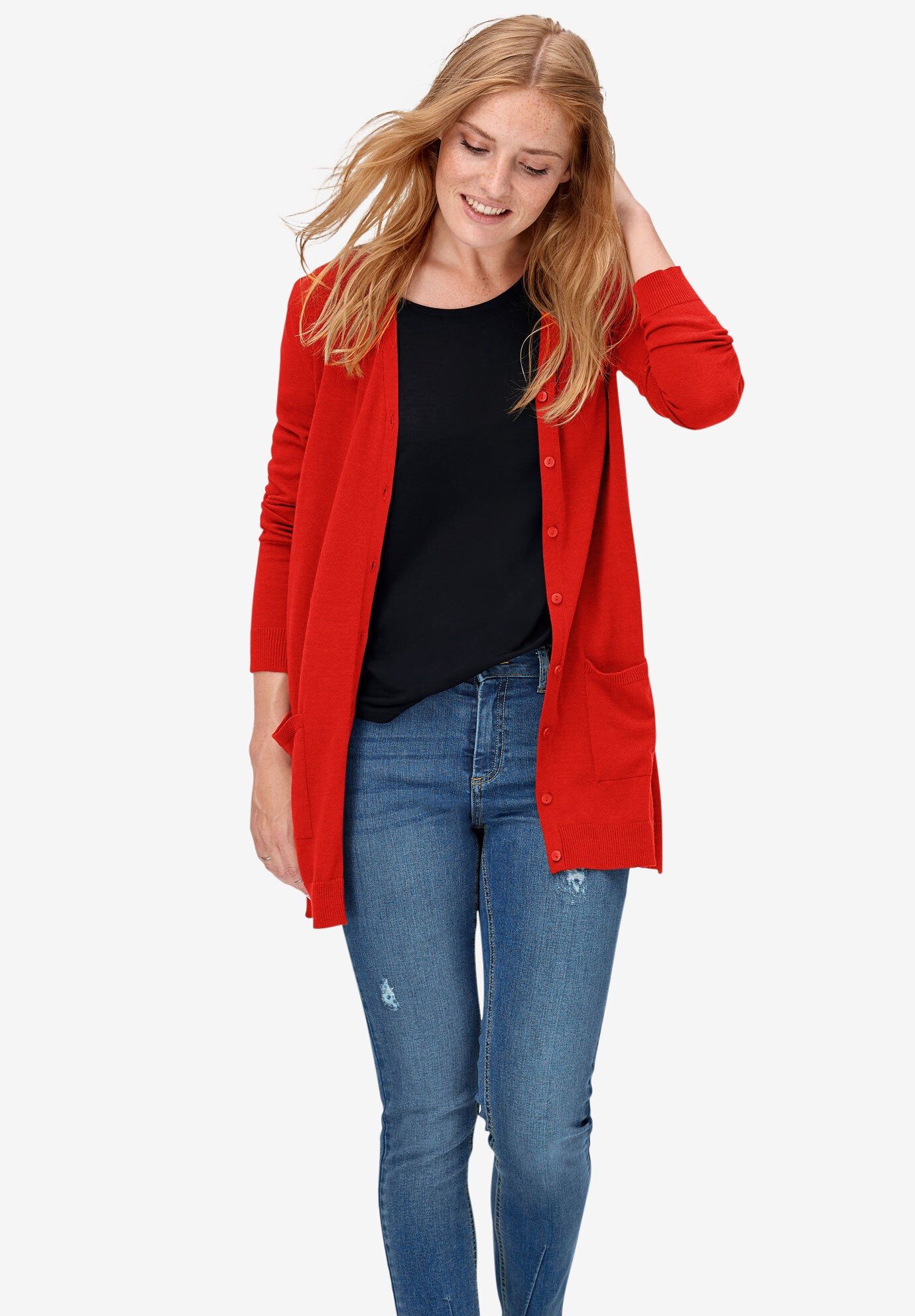V-Neck Button-Front 100% Cotton Boyfriend Cardigan