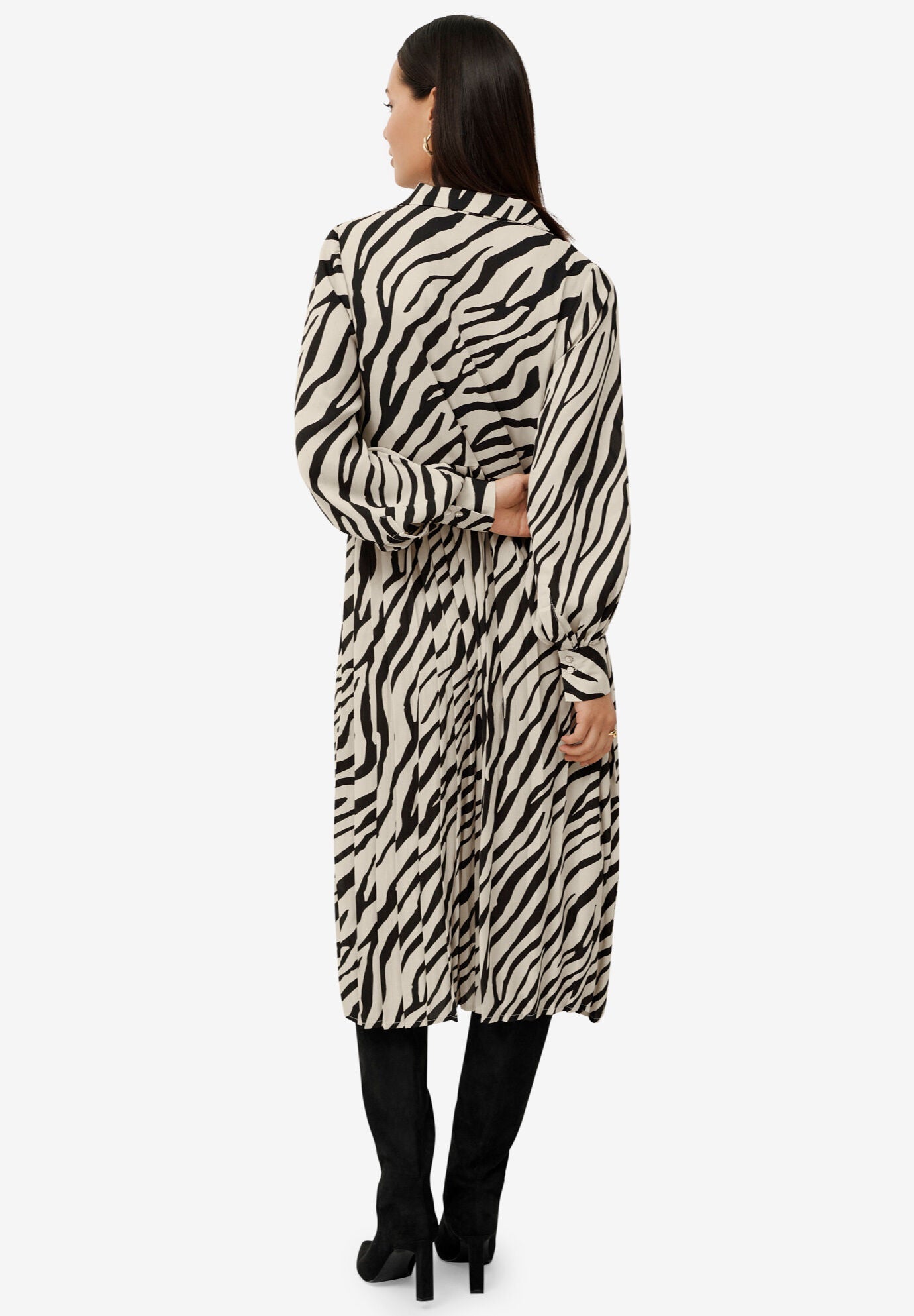 Midi Shirtdress With Pleated Skirt, , on-hover image number 1