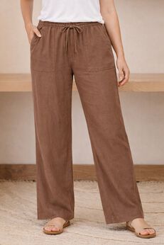 Linen-Blend Drawstring Elastic Waist Pants