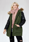 Quilted Faux Leather Sleeve Parka, , alternate image number null