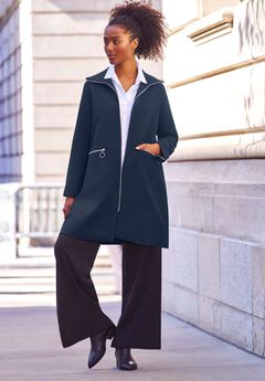 Zip-Front A-Line Coat With Back Inverted Pleat