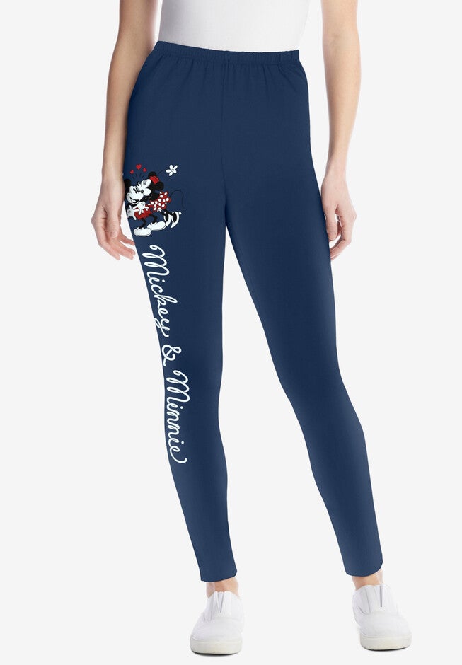 Disney Women's Navy Leggings Mickey and Minnie Kiss Placed, NAVY MICKEY KISS, hi-res image number 0