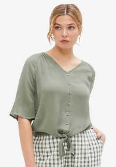 V-Neck Tie-Front Blouse