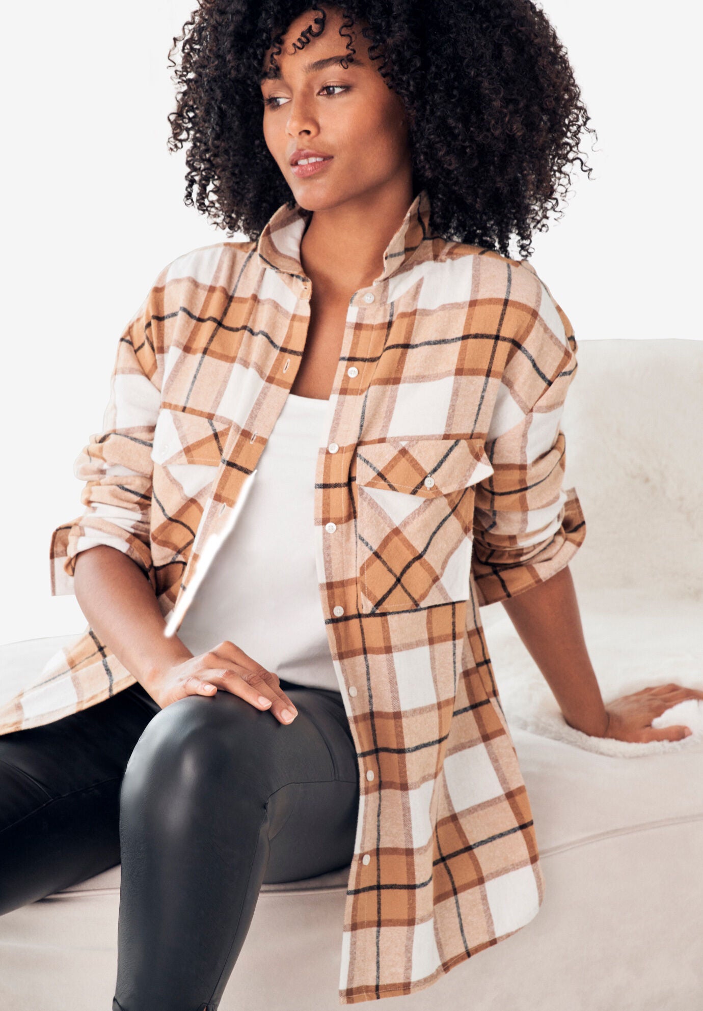 Plaid trim cowl neck tunic sweatshirt dress 2025