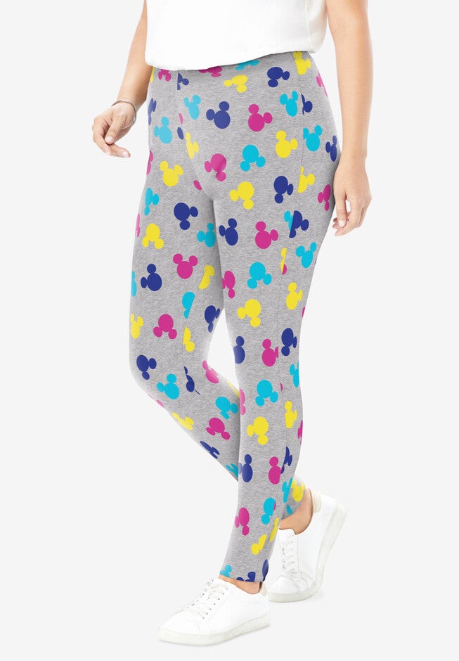Disney Women's Heather Gray Leggings Multicolor Mickey Mouse Ears All Over Print, HEATHER GREY MICKEY HEADS, hi-res image number 0
