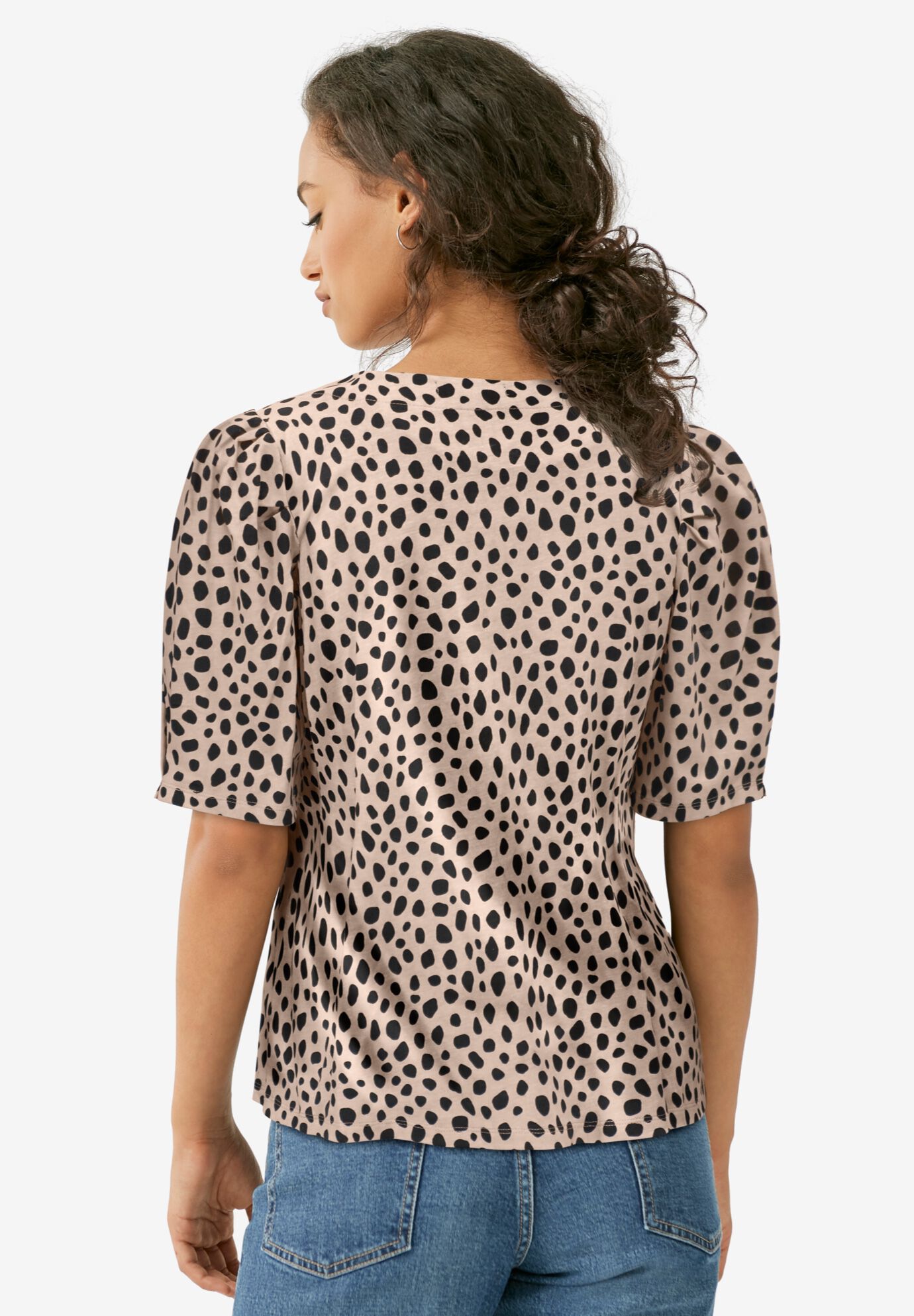 Puff Sleeve Tee, SOFT BEIGE BLACK DOT, on-hover image number 1