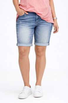 Stretch Denim Mid-rise Bermuda Shorts