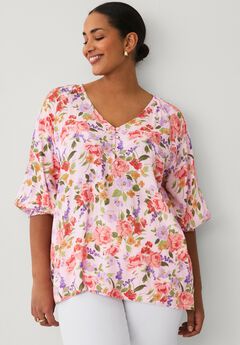 V-neck Blouse With Blouson Sleeves