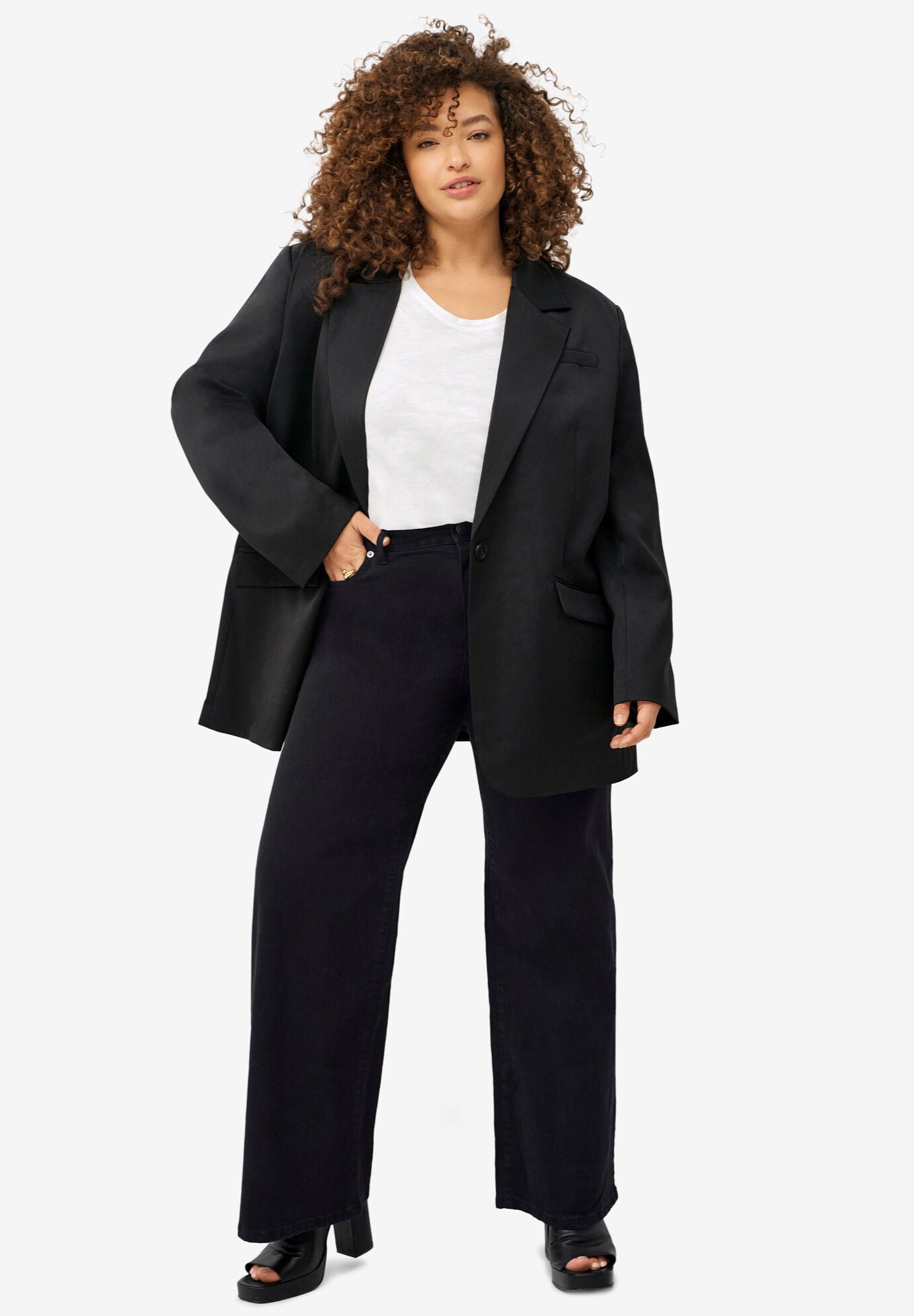 Woman within wide leg jeans top