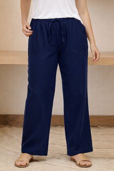 Linen-Blend Elastic Waist Drawstring Relaxed Pant