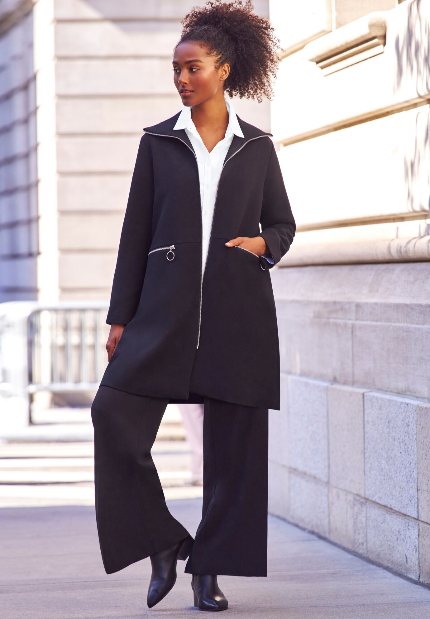 Relaxed Button Front Stretch Tunic Shirt, , alternate image number 2