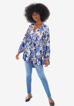 Tiered Tunic With Notch V-Neck