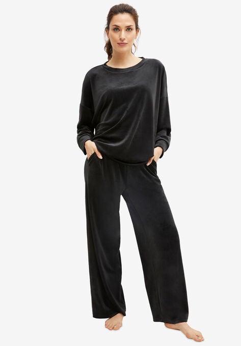 Wide Leg Velour Lounge Pants, BLACK, hi-res image number null