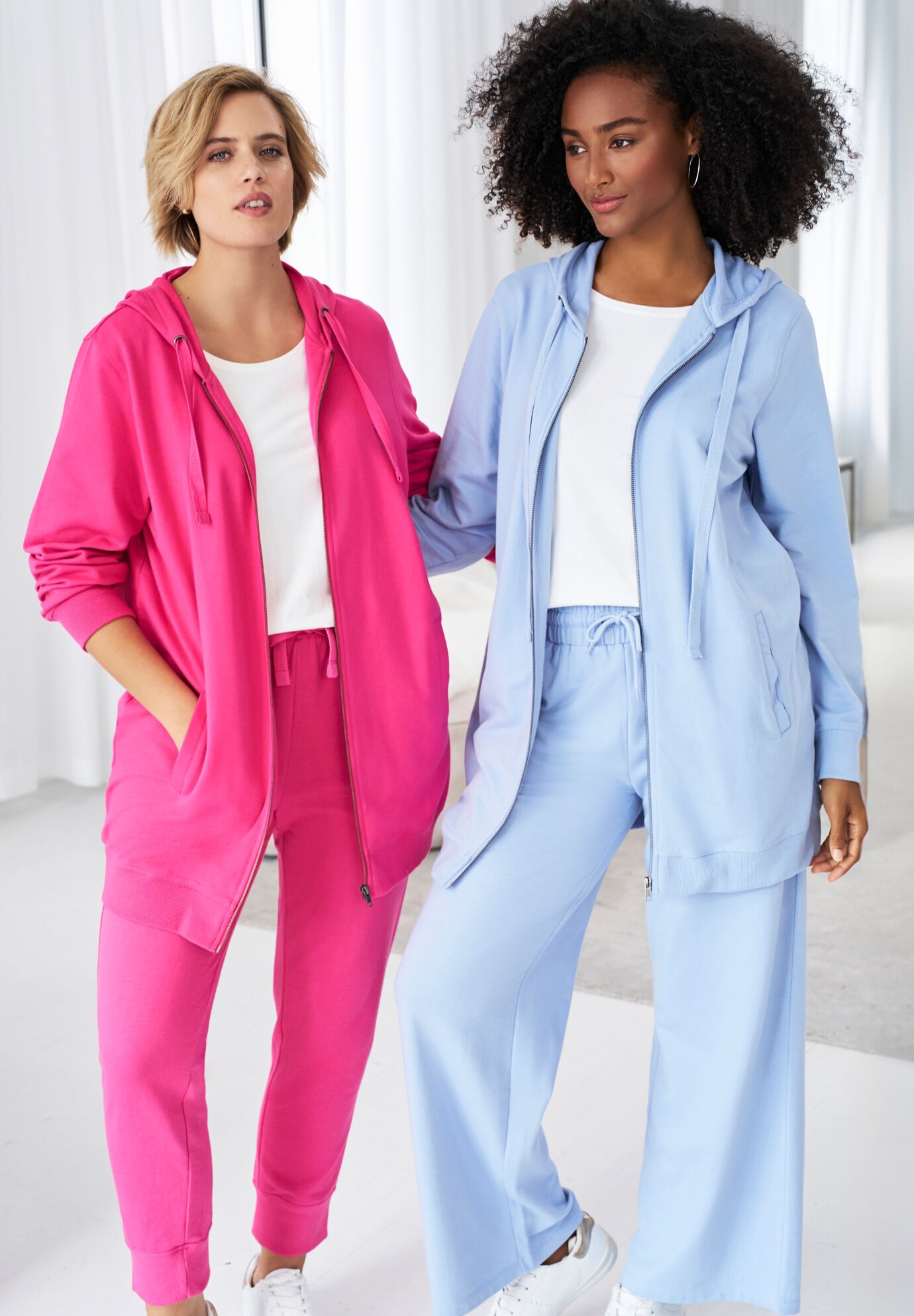 French Terry Long Zip Front Hoodie, , alternate image number 2