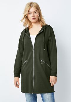 French Terry Zip-Front Hoodie With Zip Pockets