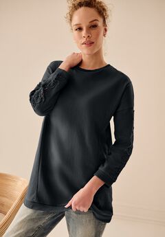 French Terry Lace Trim Sweatshirt Tunic