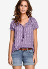 Ruffle Trim Peasant Blouse, VIOLET HAZE WHITE PRINT, hi-res image number null