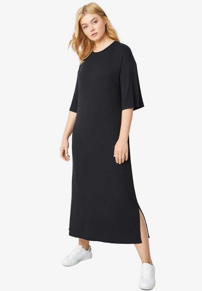 Rib-Knit Maxi Tee Dress, BLACK, hi-res image number 0