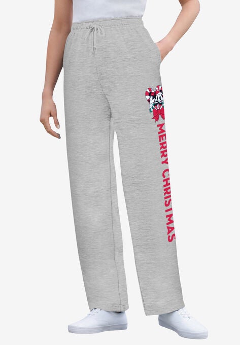 Disney Women's Fleece Navy Sweatpants Xmas Heather Grey Mickey Minnie, HEATHER GREY MICKEY MINNIE, hi-res image number null