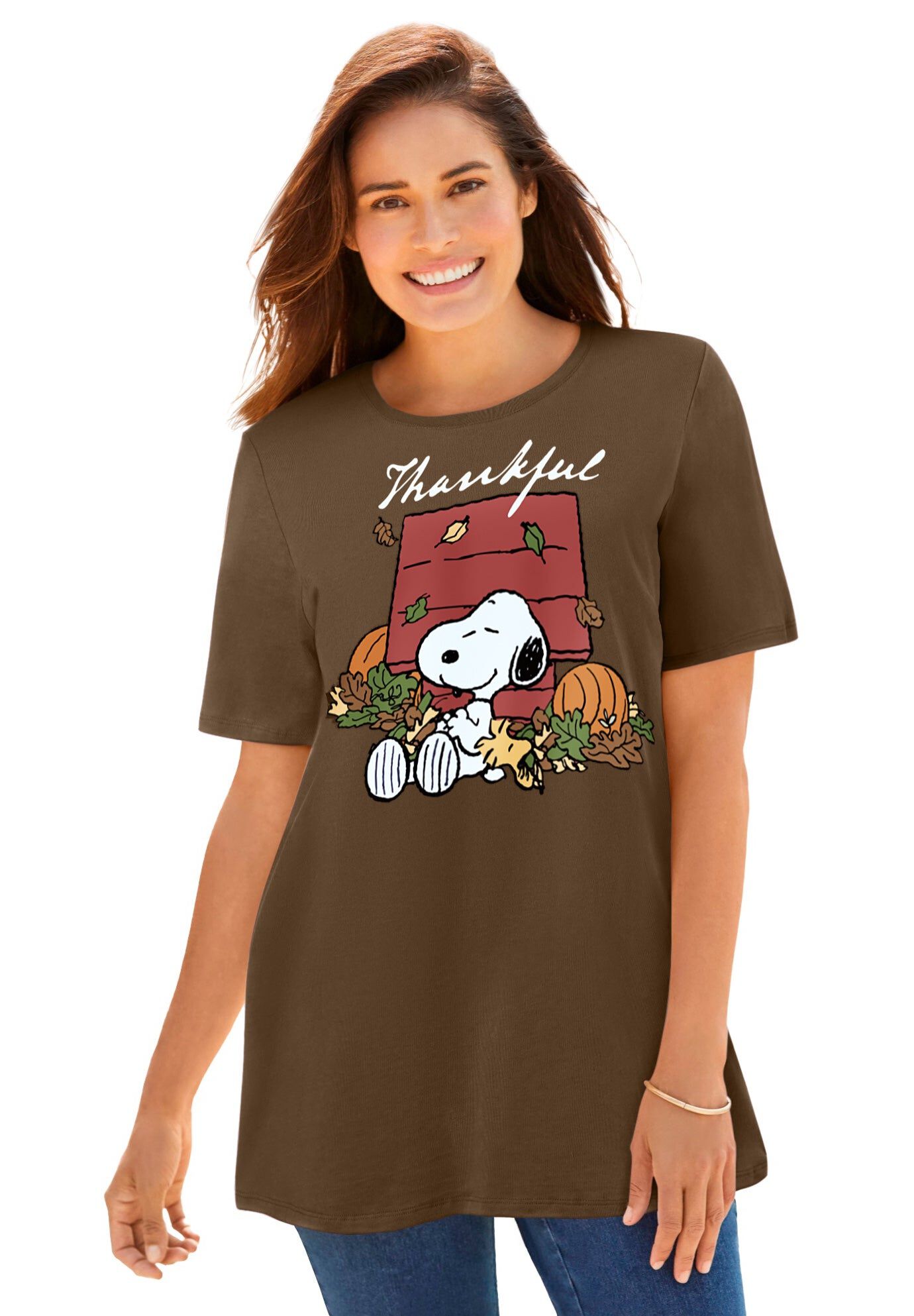 Peanuts Snoopy Thankful Tee, BROWN SNOOPY THANKFUL, hi-res image number 0