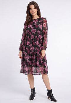 Sheer Overlay Tiered Dress