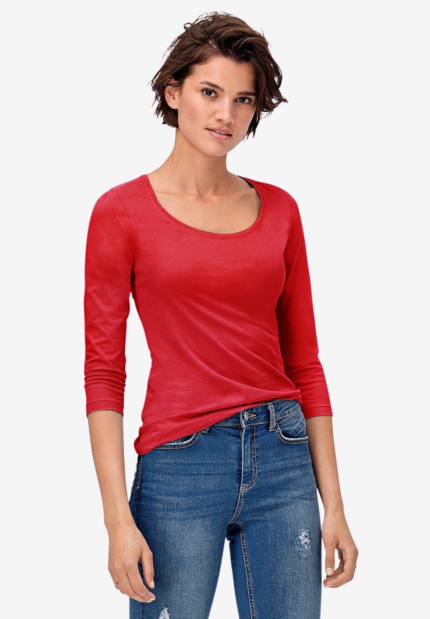 Three-Quarter Sleeve Scoop Neck Tee