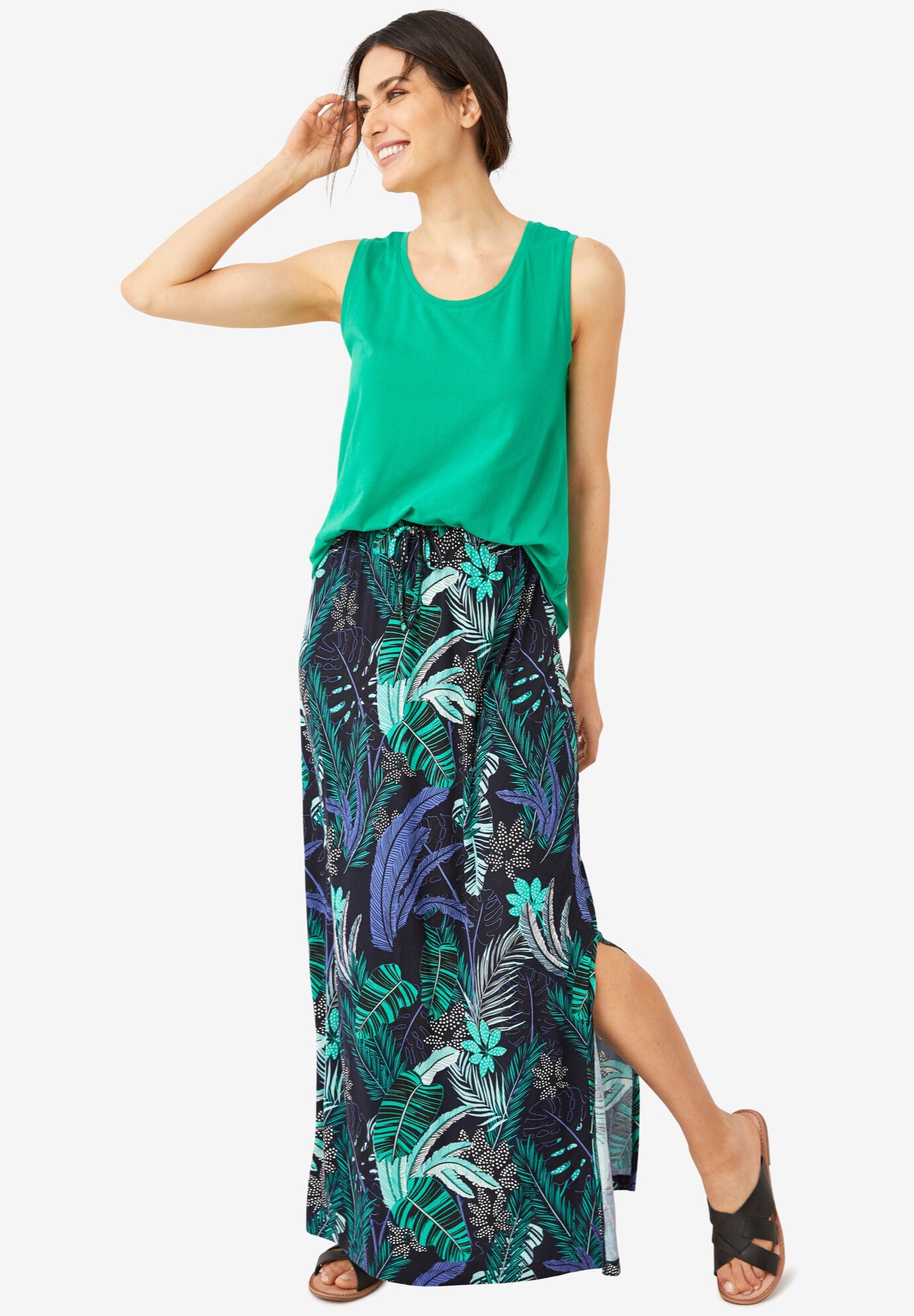Stretch Jersey Knit Elastic Drawstring Waist Maxi Skirt, , alternate image number 2