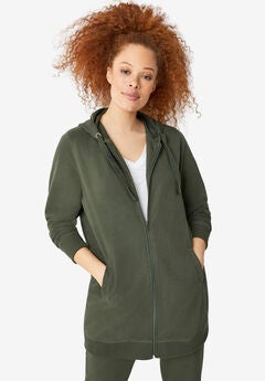 French Terry Long Zip Front Hoodie