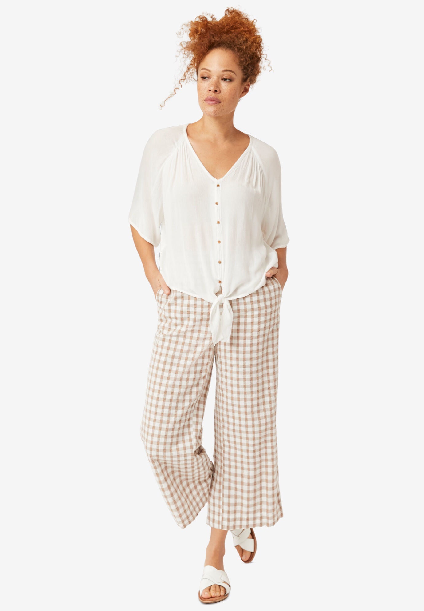 Crinkle Tie-Front Blouse, , alternate image number 3