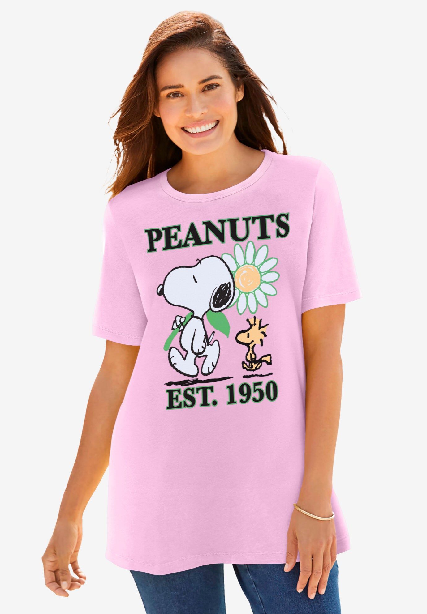Light Pink Snoopy Crewneck Tee, LIGHT PINK SNOOPY, hi-res image number 0