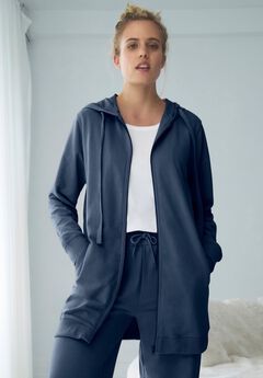 French Terry Long Sleeve Zip-Front Tunic Hoodie