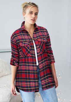 Plaid Button-Front Flannel Tunic