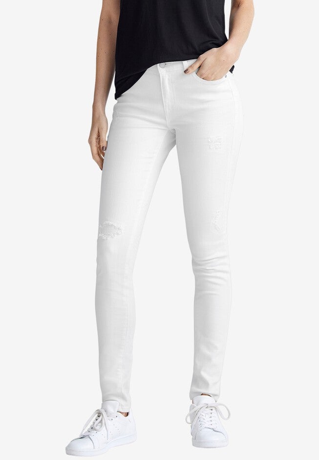 Distressed Skinny Jeans, WHITE, hi-res image number 0