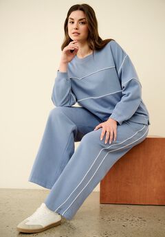 Ellos Studio Piped Wide Leg Fleece Sweatpants