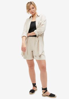 Linen-Blend Elastic Waist Shorts