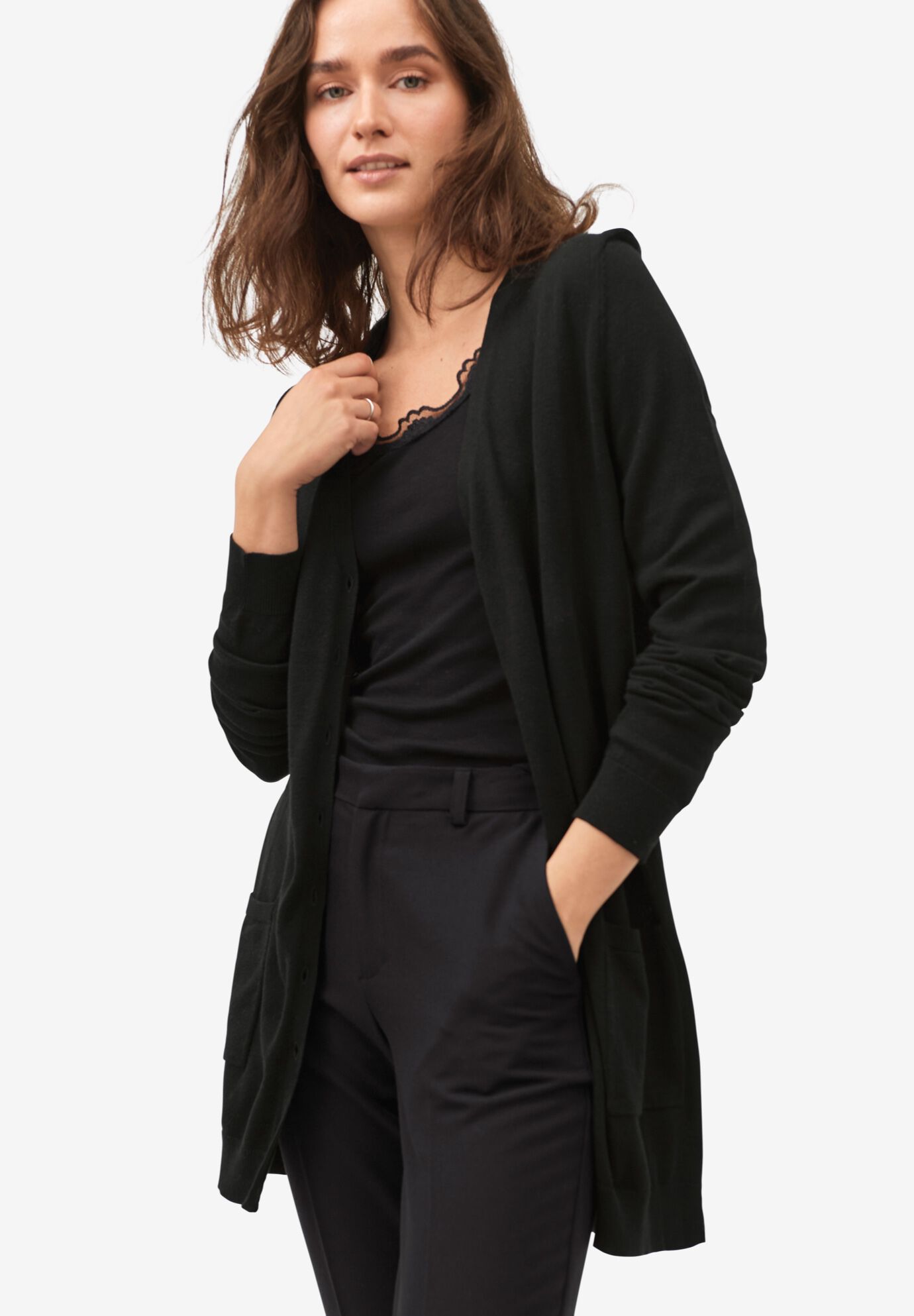 Woman within boyfriend cardigan top