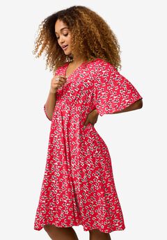 V-Neck Empire Dress with Button Trim