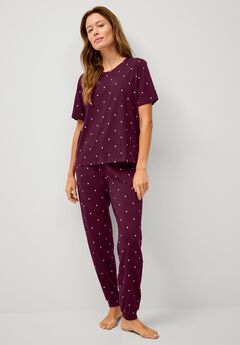 Cotton Spandex Vneck Short Sleeve Tee And Pull On Shorts Sleep Set