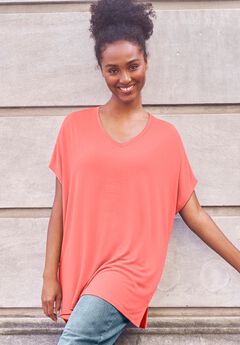 Stretch Knit Scoop Neck Oversized Tunic