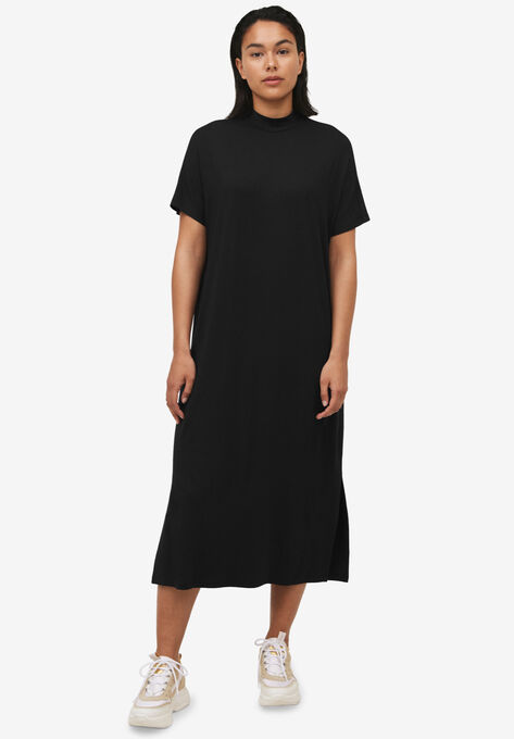 Knit Mock Neck Dress, BLACK, hi-res image number null
