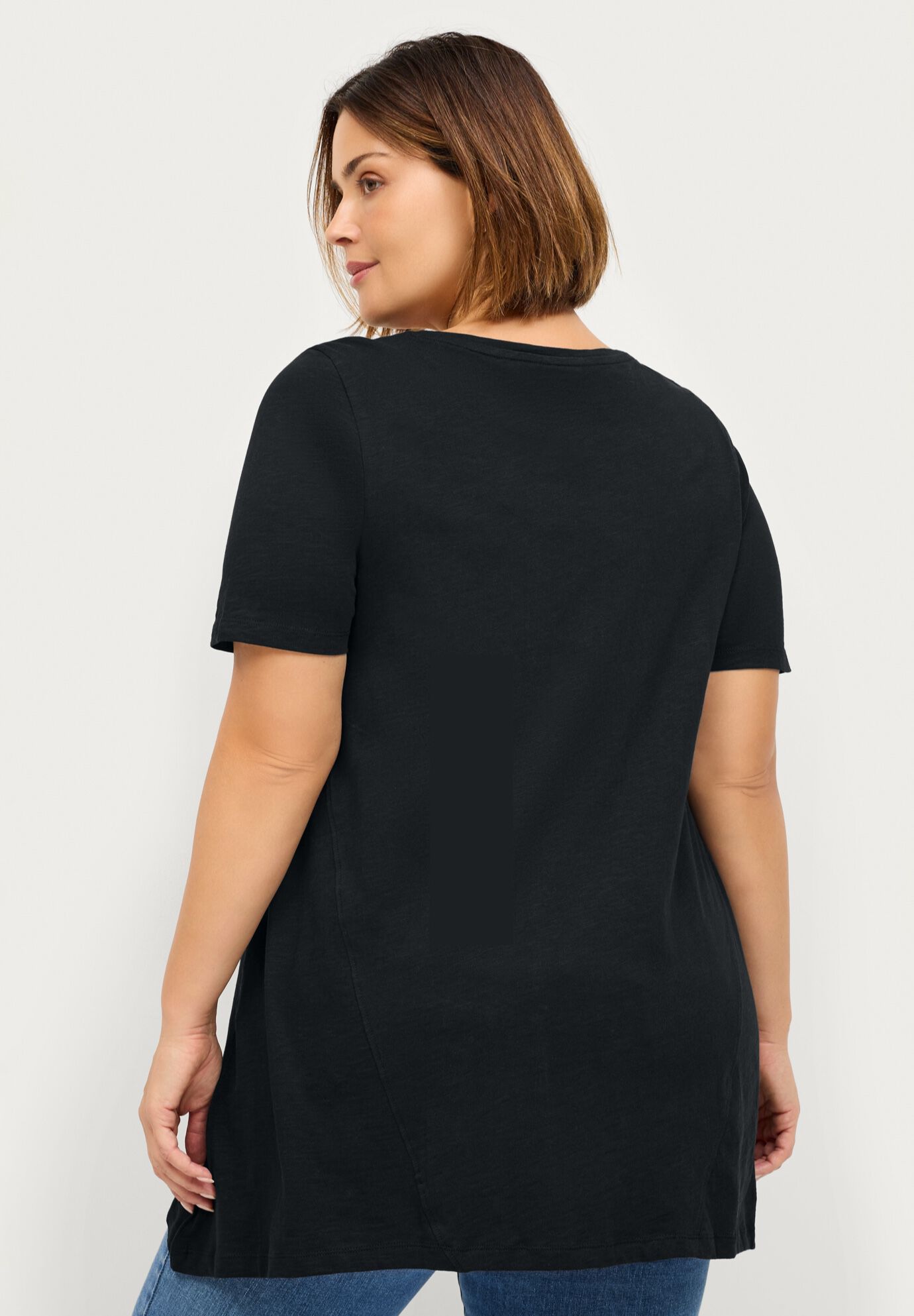 Side Point Hem Scoop Neck Tunic, BLACK, on-hover image number 1